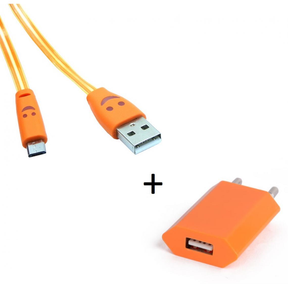 Shot - Pack Chargeur pour ALCATEL 5V Smartphone Micro USB (Cable Smiley LED + Prise Secteur USB) Android (ORANGE) - Chargeur secteur téléphone