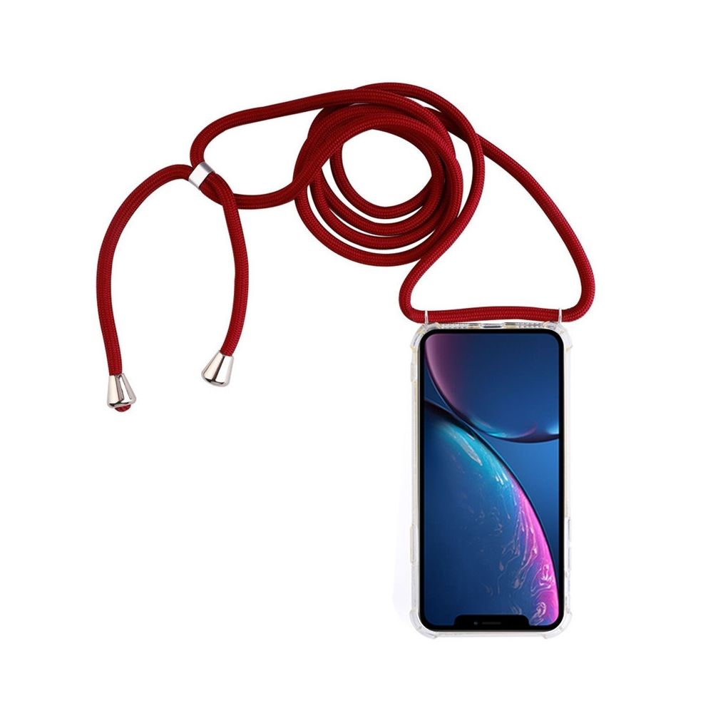 Wewoo - Coque Souple pour téléphone portable TPU transparente anti-chute à quatre coins avec lanière iPhone XR rouge - Coque, étui smartphone