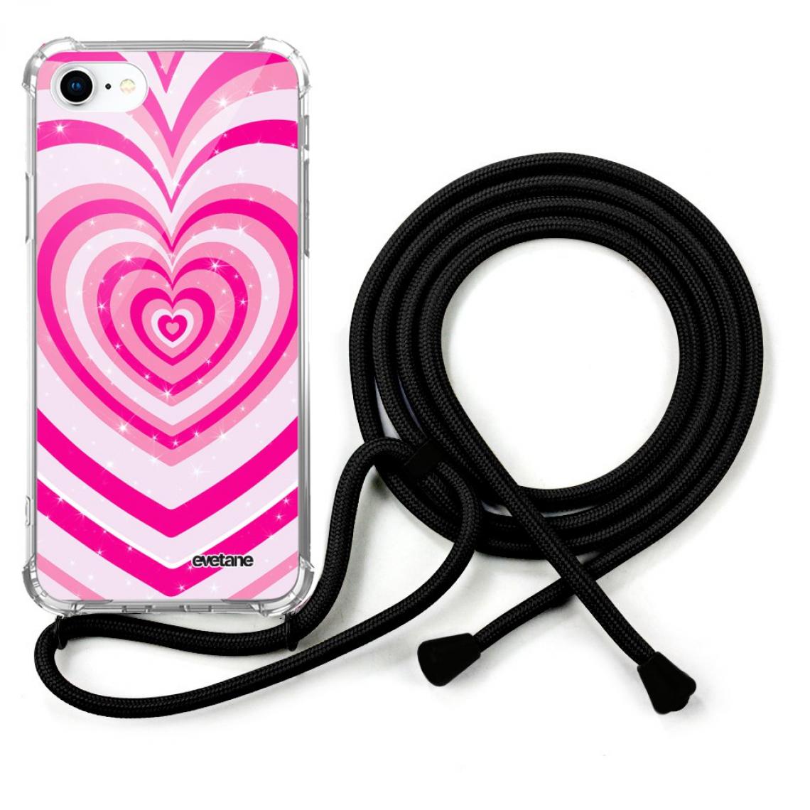 Evetane - Coque iPhone 7/8/ iPhone SE 2020 coque avec cordon transparente Coeur Psychédélique Rose - Coque, étui smartphone
