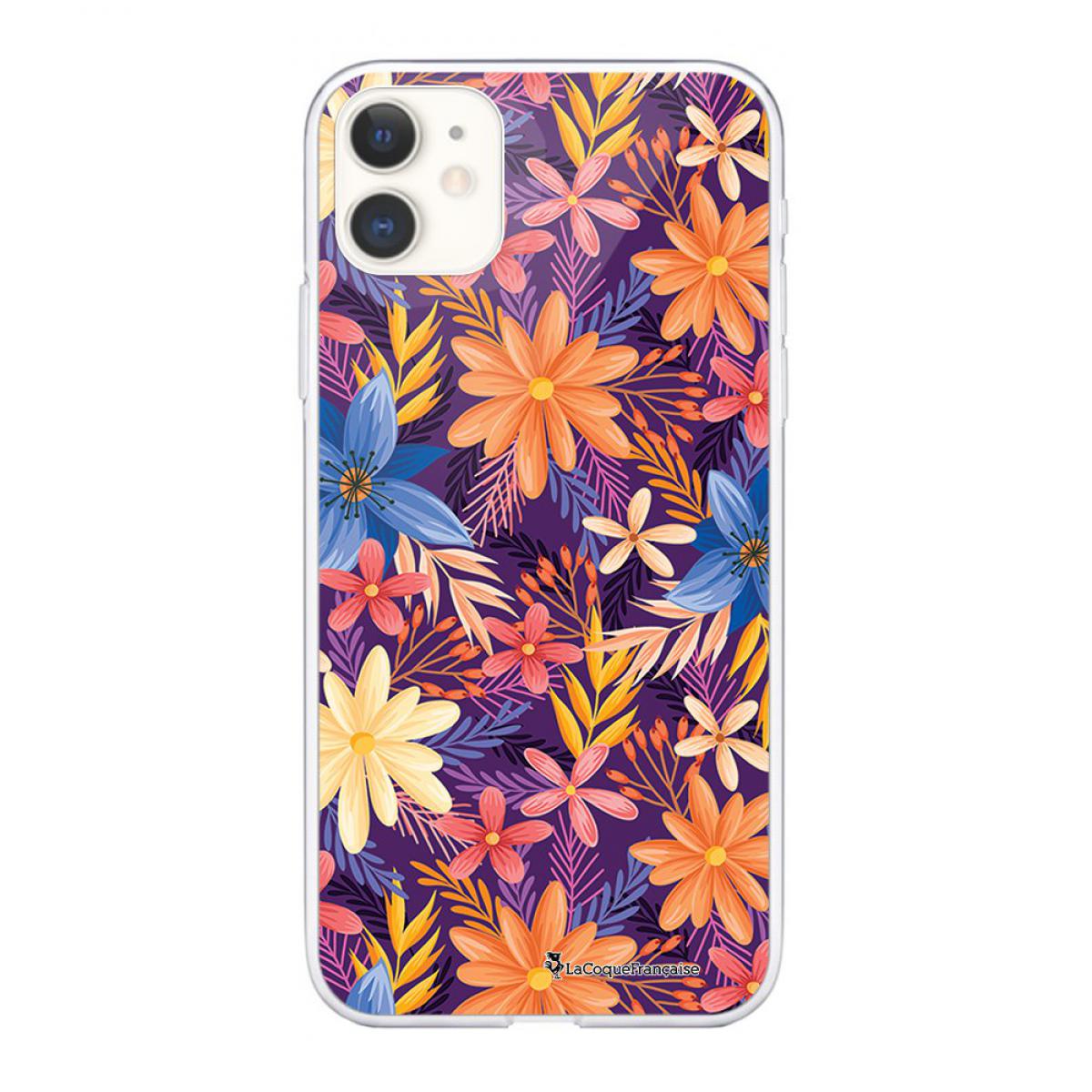 La Coque Francaise - Coque iPhone 11 souple transparente Fleurs violettes et oranges Motif Ecriture Tendance La Coque Francaise - Coque, étui smartphone