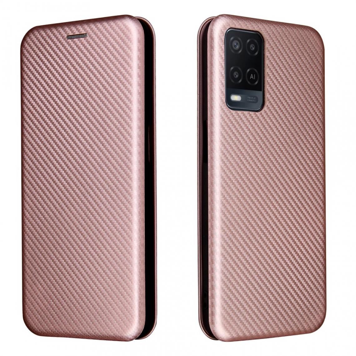 Other - Etui en PU Texture de fibre de carbone auto-absorbée avec support or rose pour votre Oppo A54 4G - Coque, étui smartphone