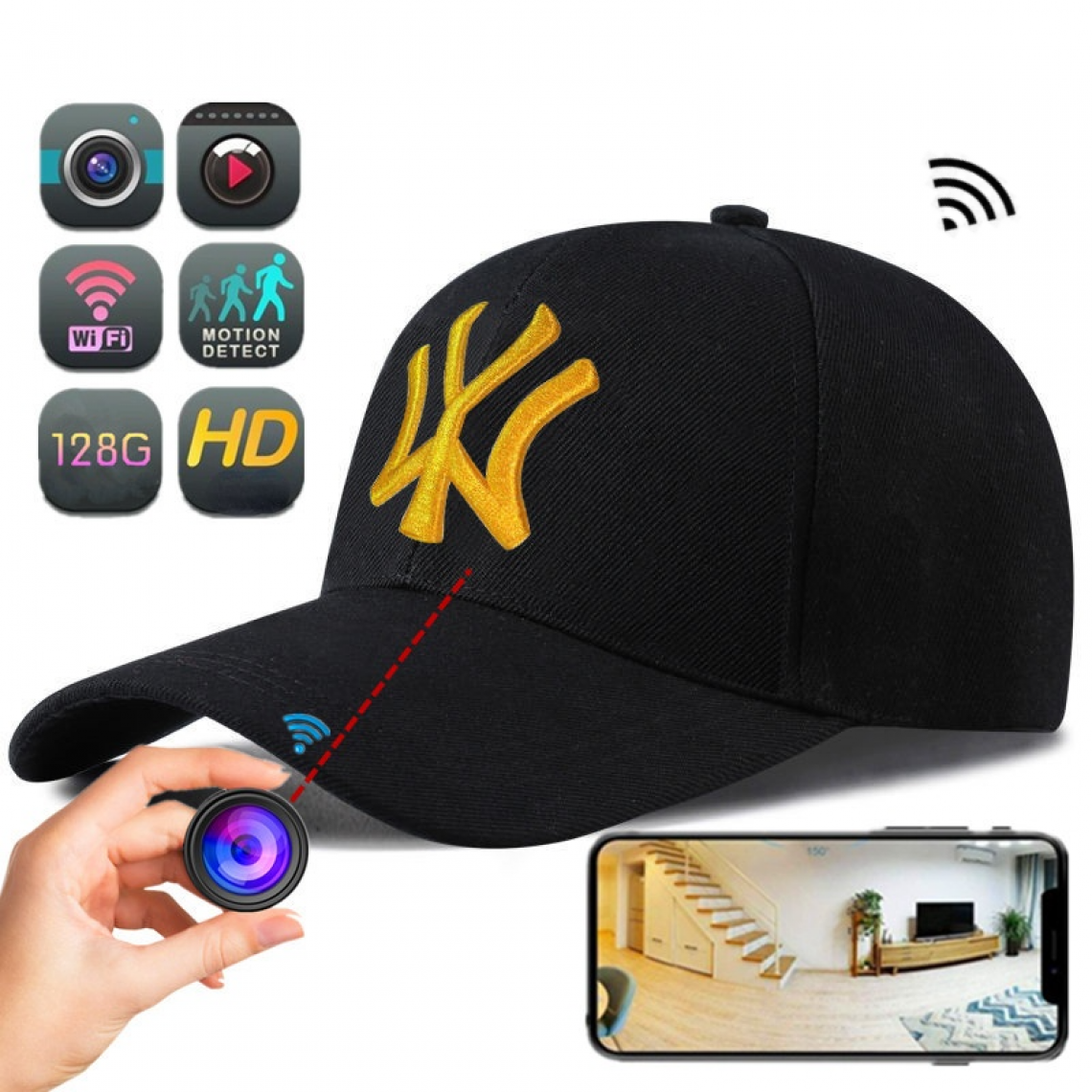 marque generique - Mini Caméra de Baseball Sans Fil, 1080P, Full HD, WIFI, Grand Angle, Sport, Extérieur, Enregistreur pour Vélo, Equitation + Carte Mémoire 128 Go - Autres accessoires smartphone