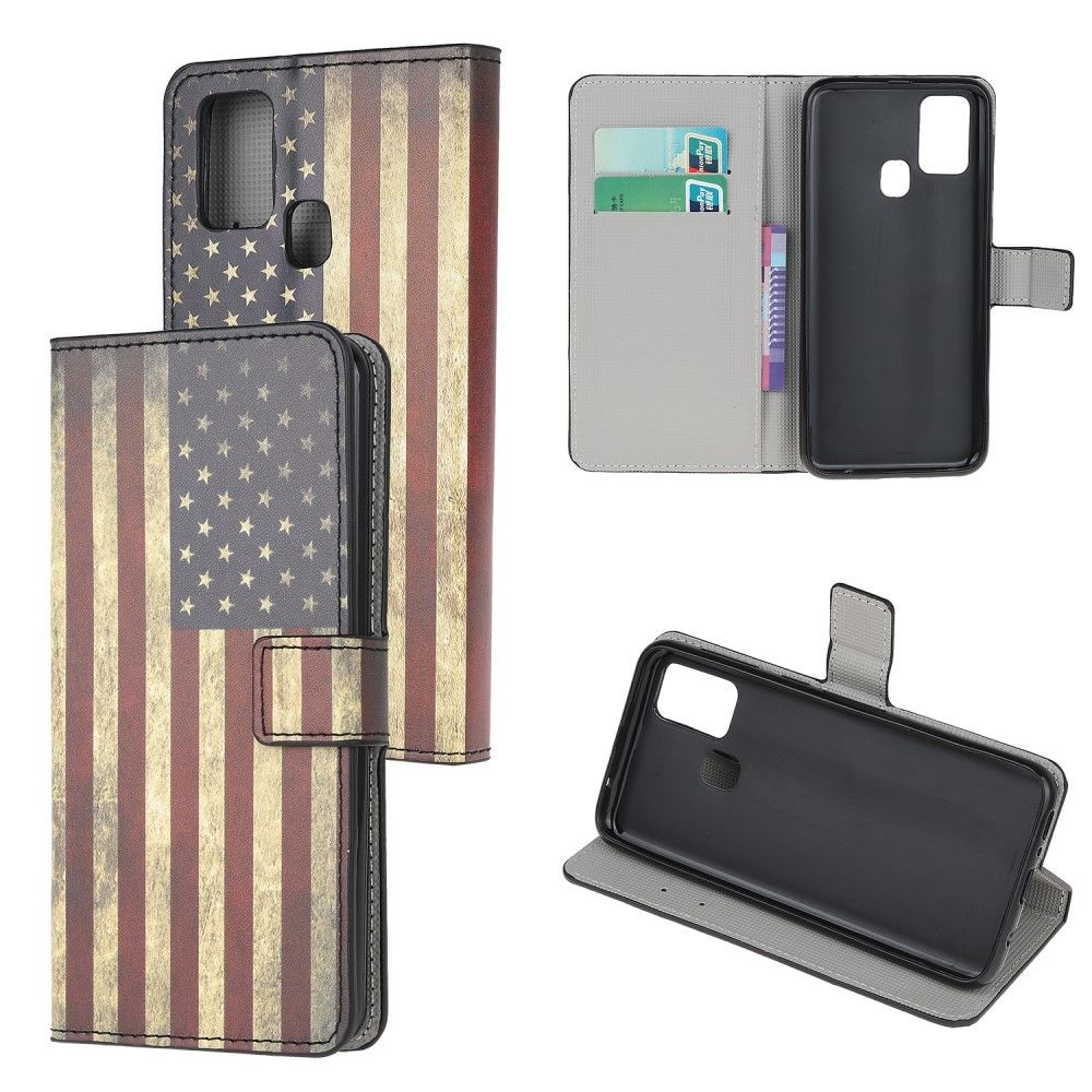 Generic - Etui en PU impression de motifs avec support drapeau américain vintage pour votre Samsung Galaxy A21s - Coque, étui smartphone