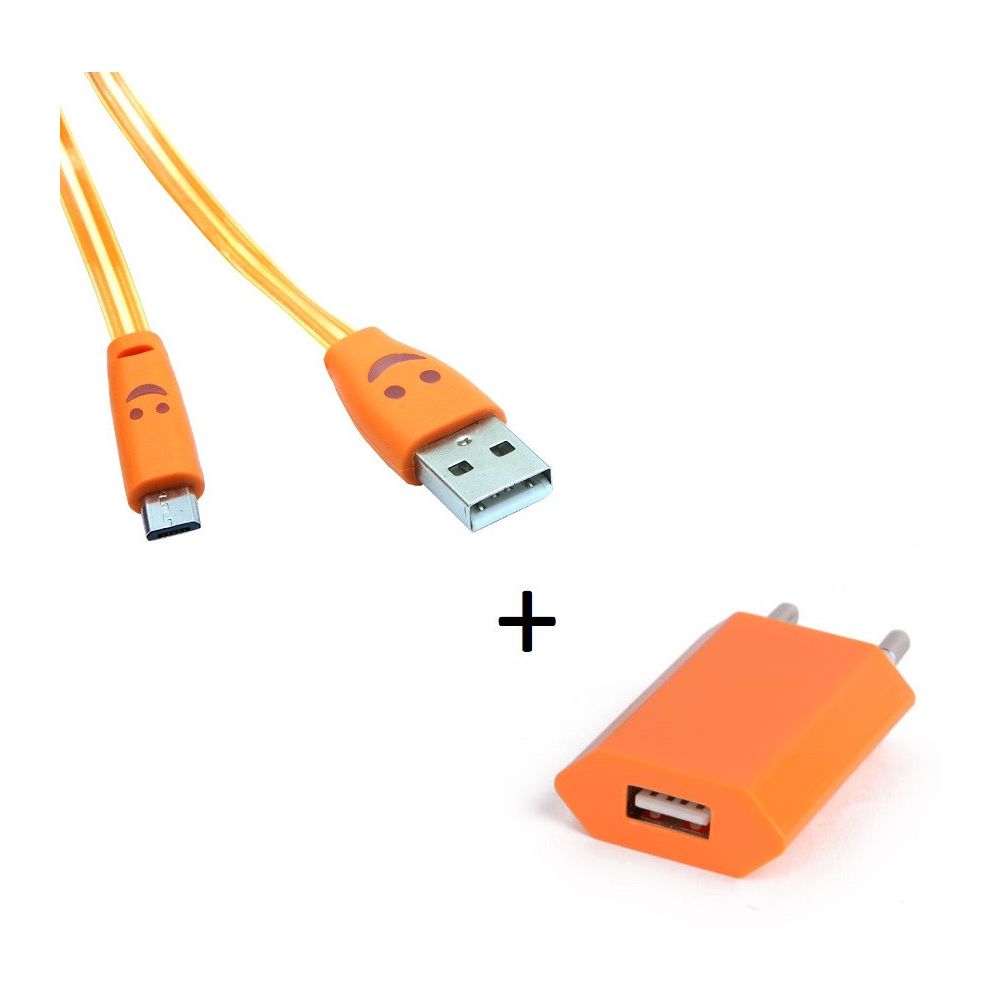 marque generique - Pack Chargeur pour IPHONE 5C Lightning (Cable Smiley LED + Prise Secteur USB) APPLE Connecteur (ORANGE) - Chargeur secteur téléphone