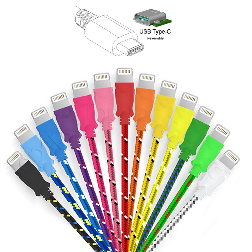 Shot - Cable Tresse Type C pour NOKIA 8 Sirocco 3m Chargeur USB Reversible Connecteur Tissu Tisse Nylon - Chargeur secteur téléphone
