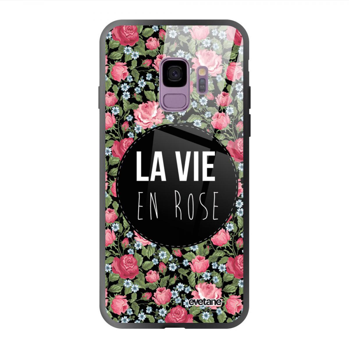 Evetane - Coque Galaxy S9 soft touch noir effet glossy La Vie en Rose Design Evetane - Coque, étui smartphone