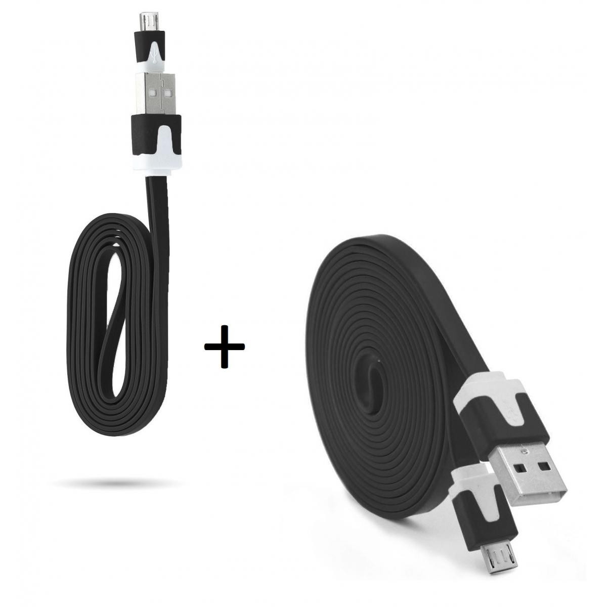 Shot - Pack Chargeur pour WIKO View 4 Lite Smartphone Micro USB (Cable Noodle 3m + Cable Noodle 1m) Android (NOIR) - Chargeur secteur téléphone