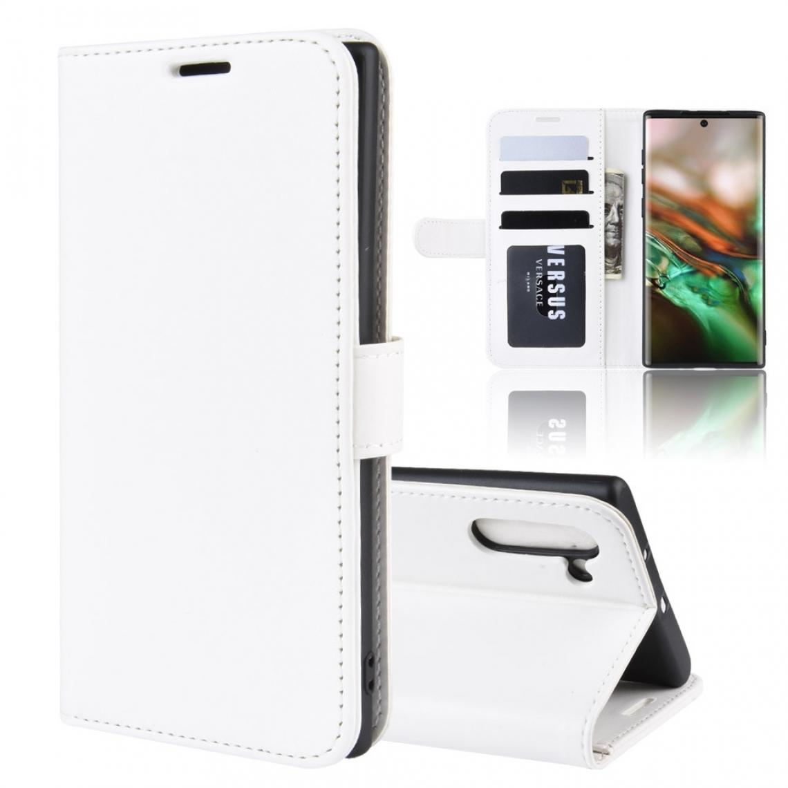 Wewoo - Housse Coque Étui à rabat horizontal en cuir à R64 Texture pour Galaxy Note 10avec porte-cartes et emplacements cartes blanc - Coque, étui smartphone