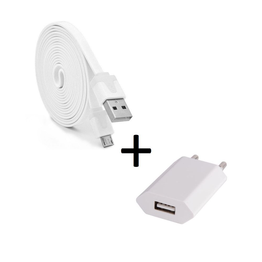 Shot - Pack Chargeur pour WIKO View Micro USB (Cable Noodle 3m + Prise Secteur Couleur USB) Android - Chargeur secteur téléphone