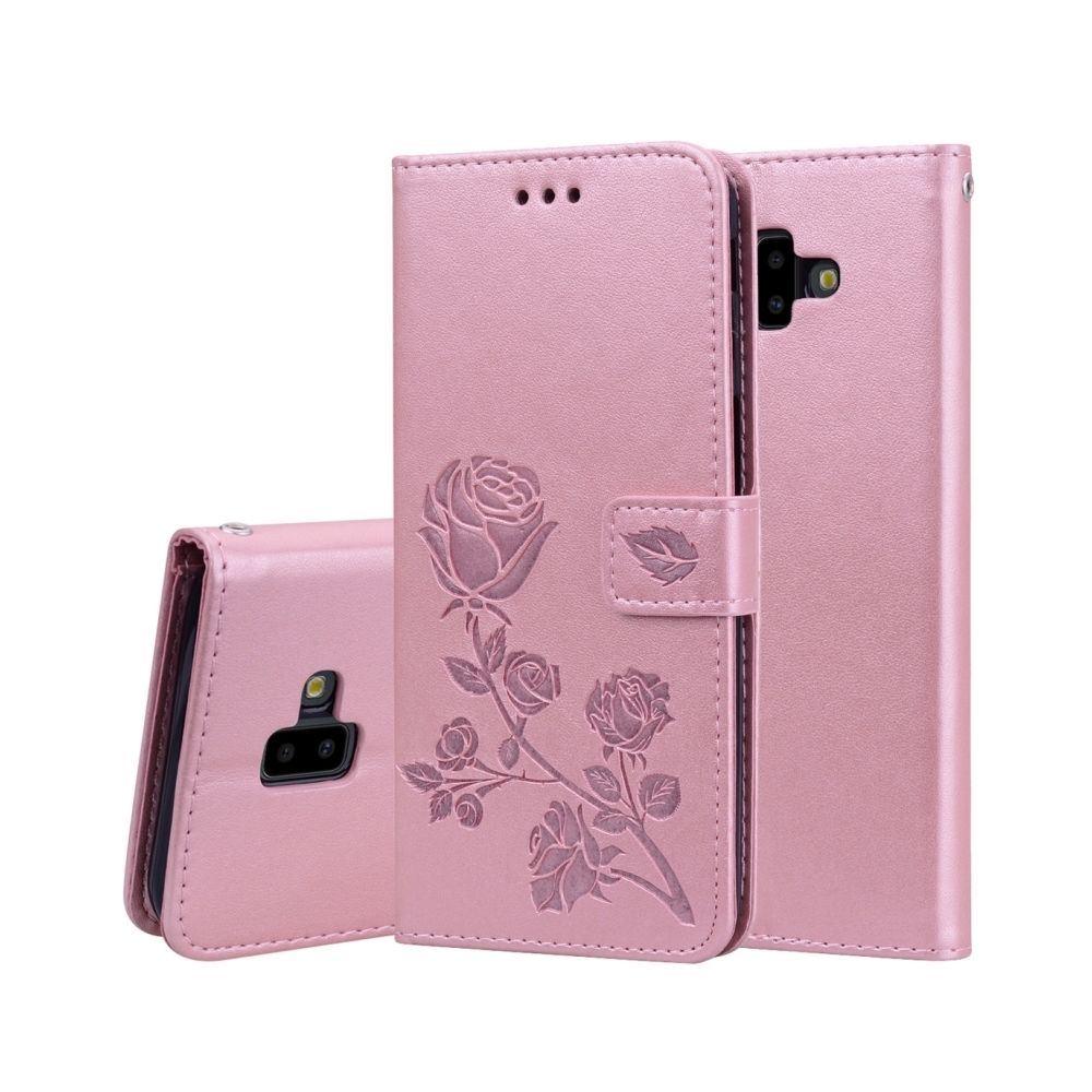 Wewoo - Housse Coque Étui en cuir avec rabat horizontal relief Rose pour Samsung Galaxy J6 Plus, support et logements pour cartes porte-monnaie (or rose) - Coque, étui smartphone
