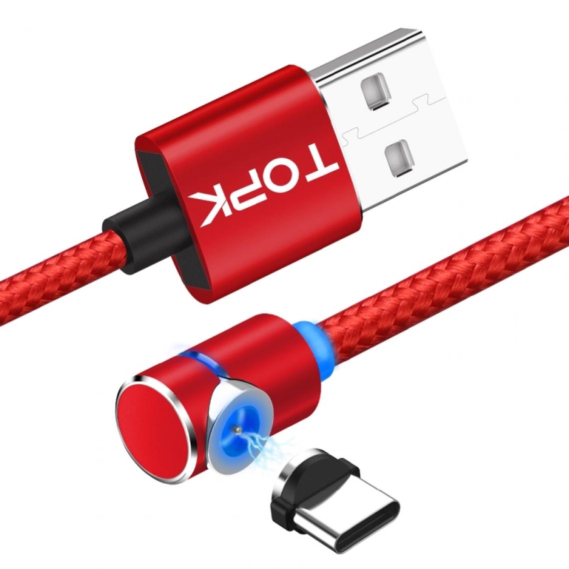 Wewoo - Câble de charge magnétique coudé à 90 degrés USB avec connexion USB / USB-C / Type-C max. 2Aavec indicateur à LED Rouge - Chargeur secteur téléphone