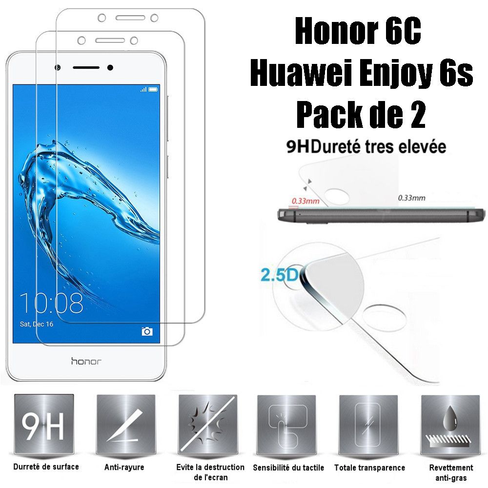 marque generique - Honor 6C – Huawei Enjoy 6s Vitre protection d'ecran en verre trempé incassable - Lot de 2 Verres - Autres accessoires smartphone