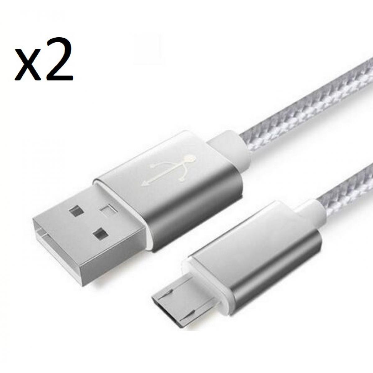 Shot - Pack de 2 Cables Metal Nylon Micro USB pour SAMSUNG Galaxy J6+ Smartphone Android Chargeur (ARGENT) - Chargeur secteur téléphone