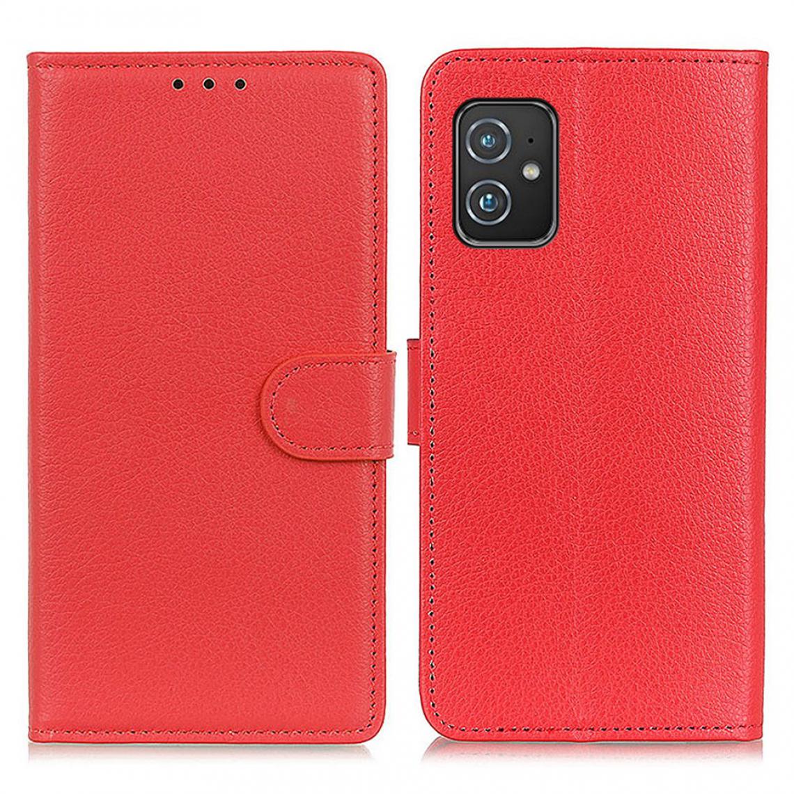Other - Etui en PU Texture Litchi avec support rouge pour votre Asus Zenfone 8 - Coque, étui smartphone