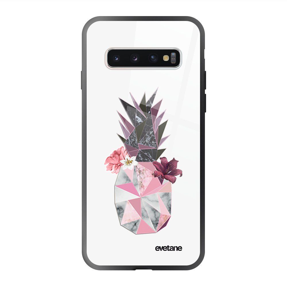 Evetane - Coque en verre trempé Samsung Galaxy S10 Plus Ananas Fleuri Ecriture Tendance et Design Evetane. - Coque, étui smartphone