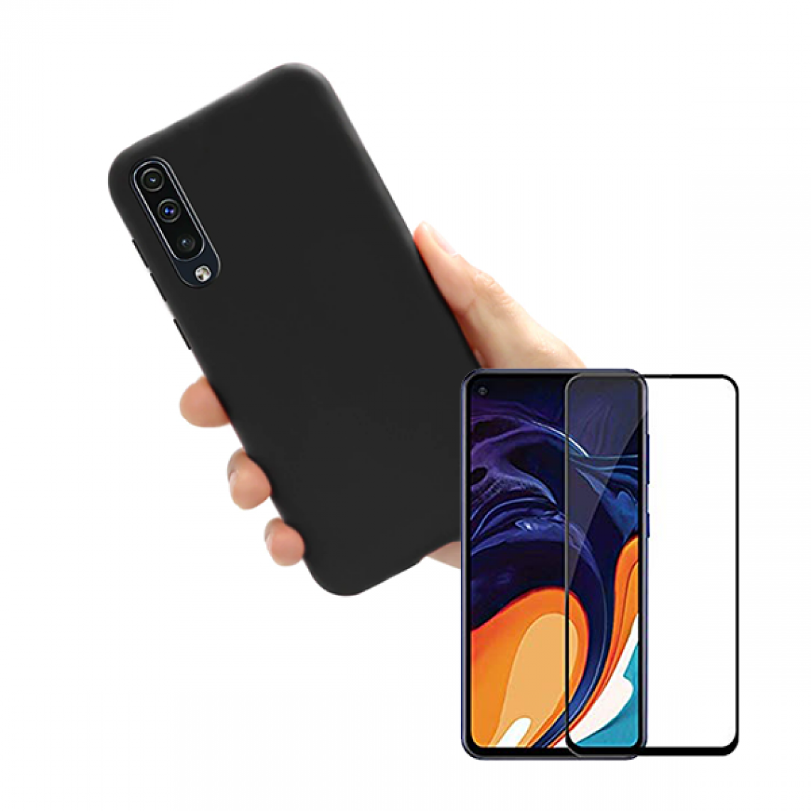 Phonecare - Kit de Verre Trempé 5D Full Cover + Coque Silicone Liquide - Samsung A60 - Coque, étui smartphone