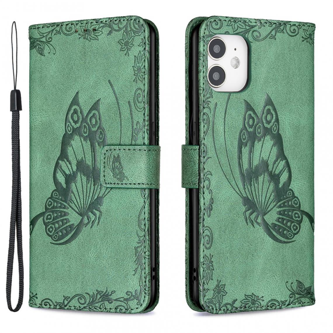 Other - Etui en PU Empreinte Papillon Fleur vert pour votre Apple iPhone 12 Mini - Coque, étui smartphone