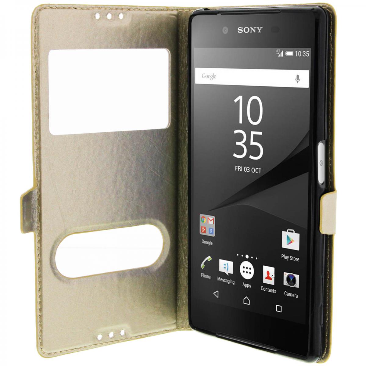 Avizar - Housse Sony Xperia Z5 Etui Double Fenêtre Coque Silicone Gel - doree - Coque, étui smartphone