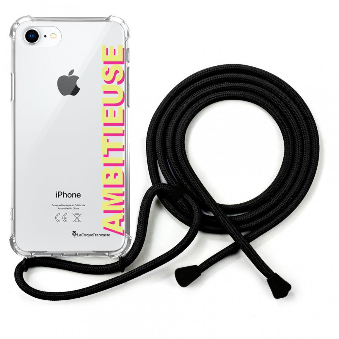 La Coque Francaise - Coque iPhone 7/8/ iPhone SE 2020 coque avec cordon transparente Ambitieuse jaune et fushia - Coque, étui smartphone