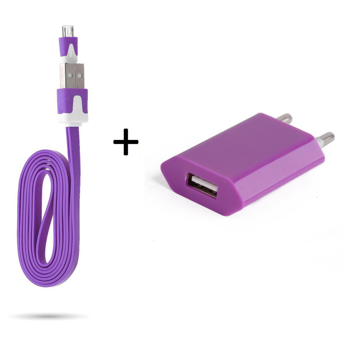 Shot - Cable Noodle 1m Chargeur + Prise Secteur pour "WIKO Y61" Smartphone Micro USB Murale Pack Android (VIOLET) - Chargeur secteur téléphone