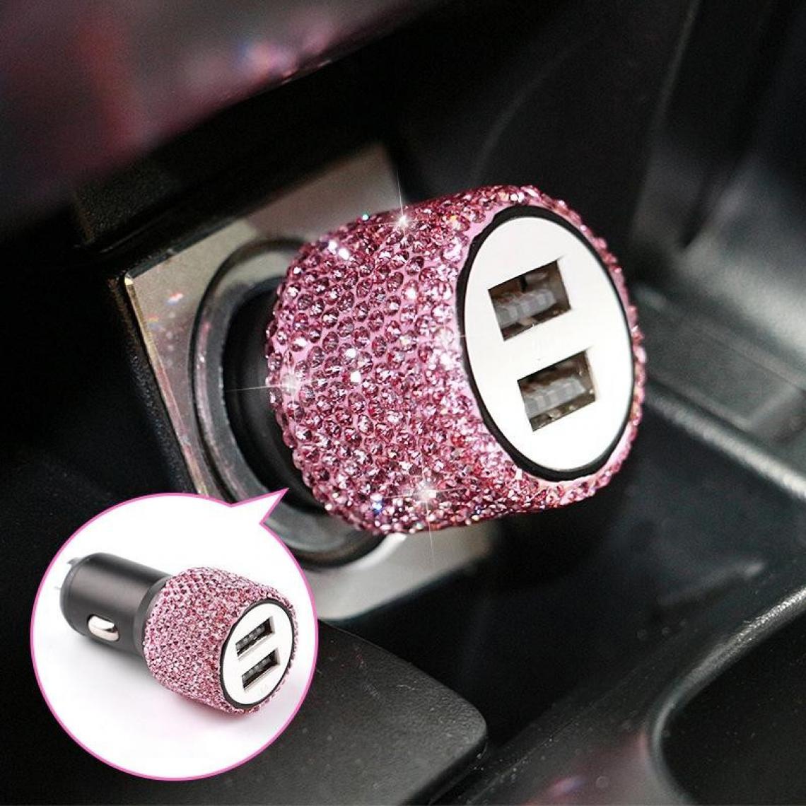 Wewoo - Chargeur de marteau de sécurité pour téléphone portable à double charge de voiture Diamond rose - Chargeur Voiture 12V
