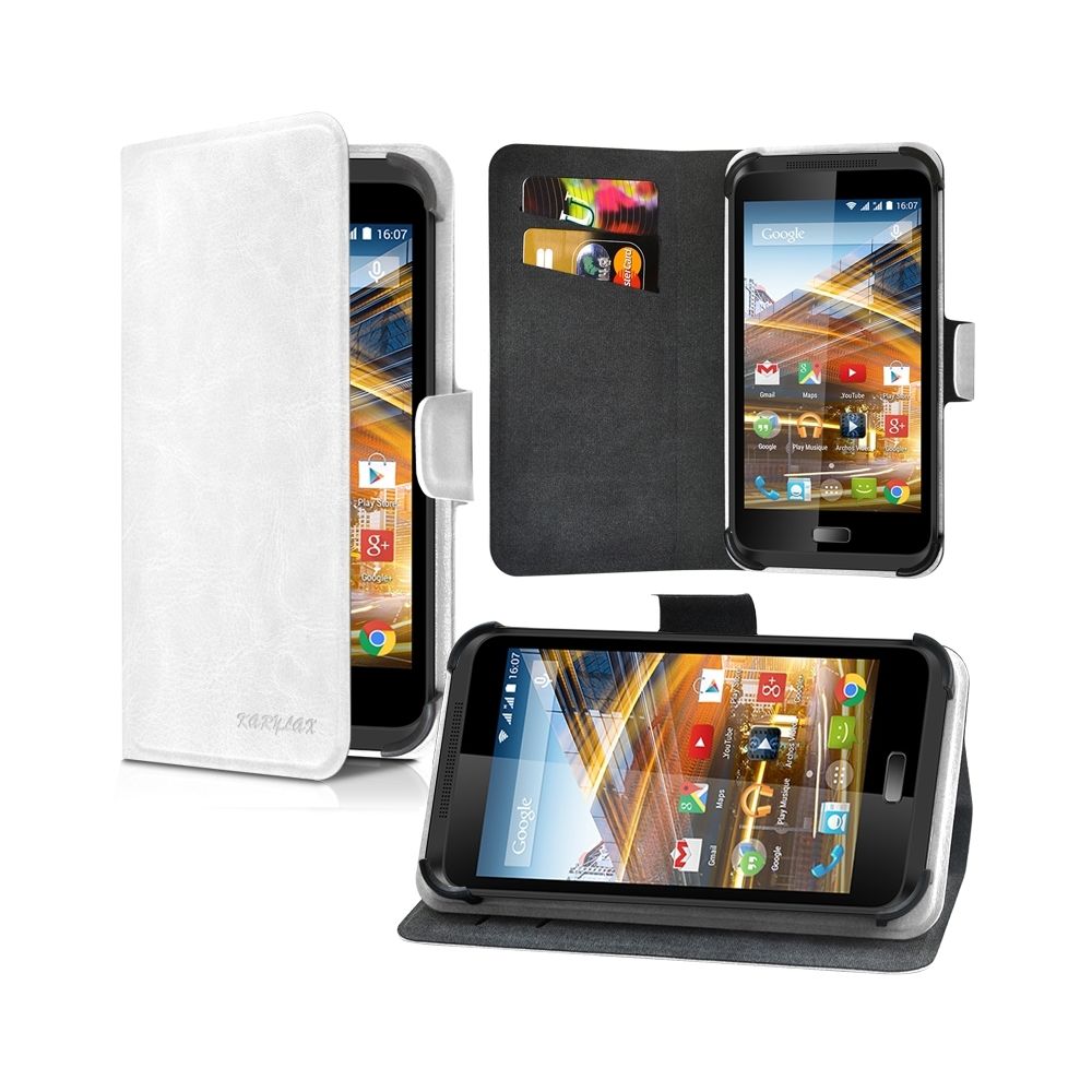 Karylax - Etui Universel Porte-Carte Fonction Support Couleur Blanc pour Archos 45 Neon - Autres accessoires smartphone