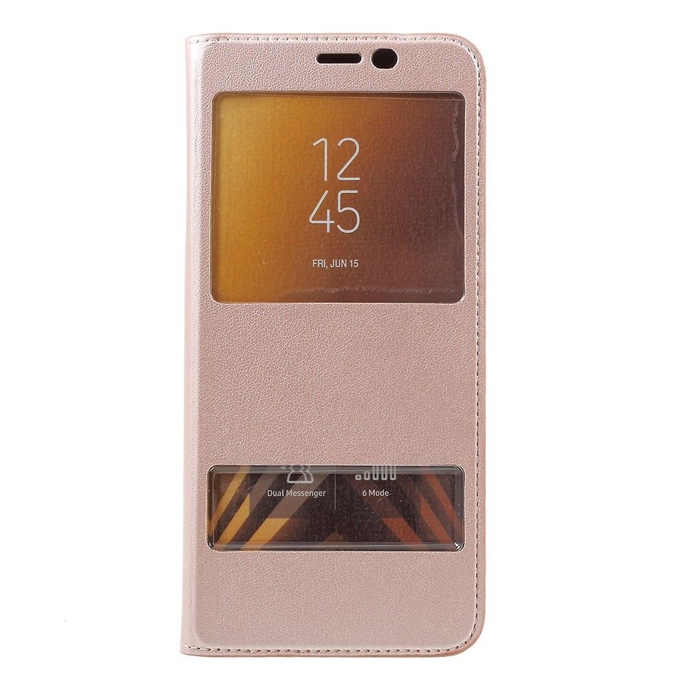 marque generique - Etui en PU fenêtres à double vue or rose pour votre Samsung Galaxy A6 Plus (2018)/A9 Star Lite - Autres accessoires smartphone