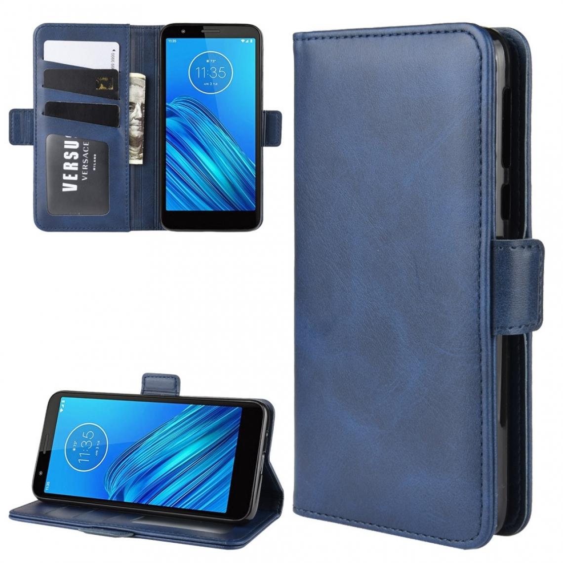 Wewoo - Housse Coque Pour Motorola Moto E6 Etui portefeuille en cuir avec étui téléphone portable et fentes cartes bleu foncé - Coque, étui smartphone