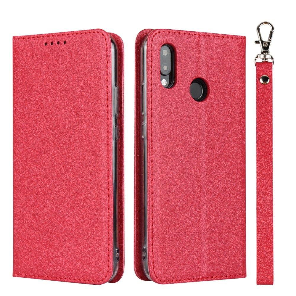 marque generique - Etui en PU peau de soie avec support rouge pour votre Huawei P20 Lite (2018)/Nova 3e - Coque, étui smartphone