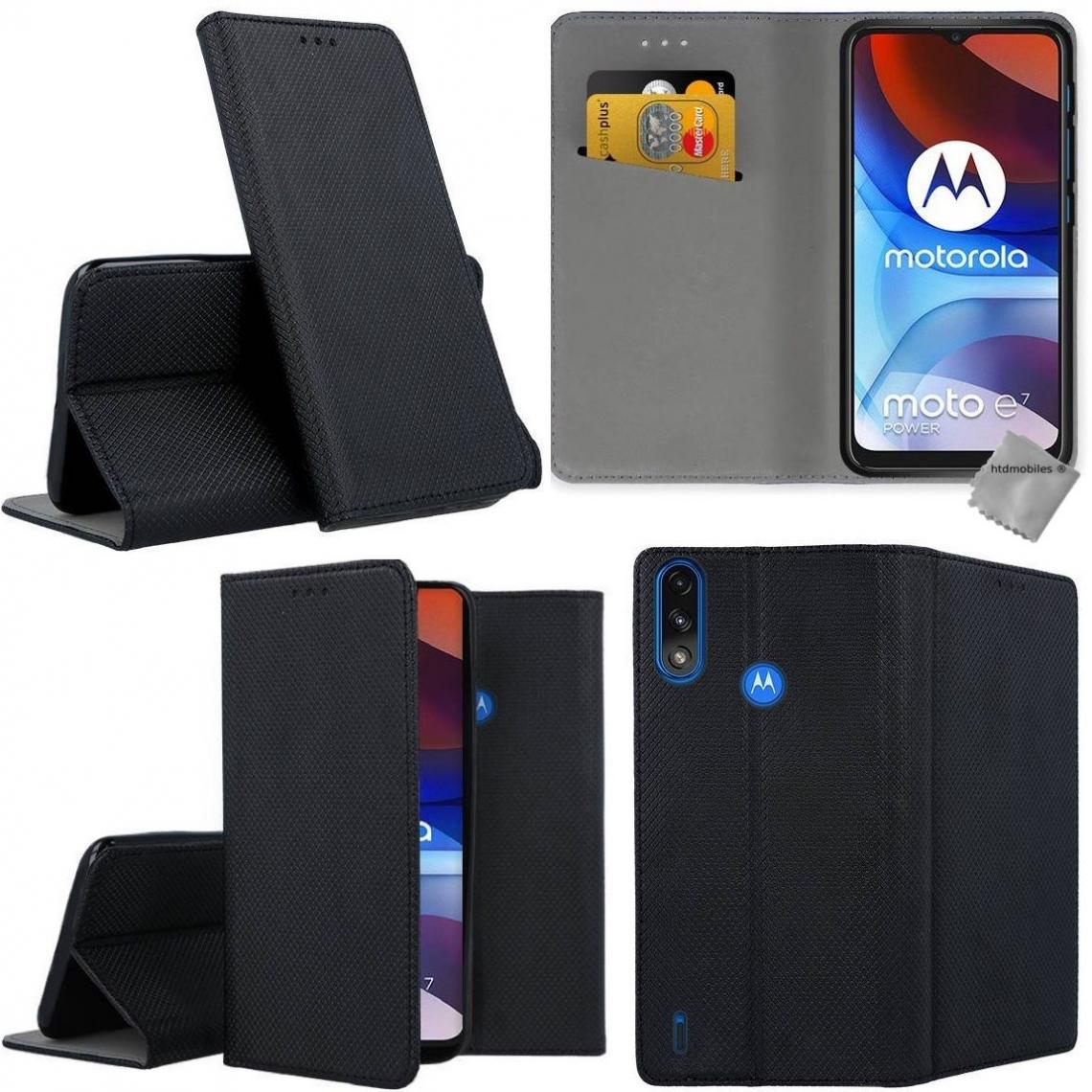 Htdmobiles - Housse etui coque pochette portefeuille pour Motorola Moto E7i Power + film ecran - NOIR MAGNET - Coque, étui smartphone