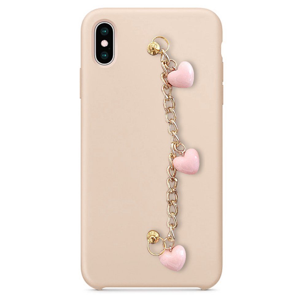 Evetane - Coque iPhone X/XS silicone liquide beige avec dragonne cœurs - Coque, étui smartphone