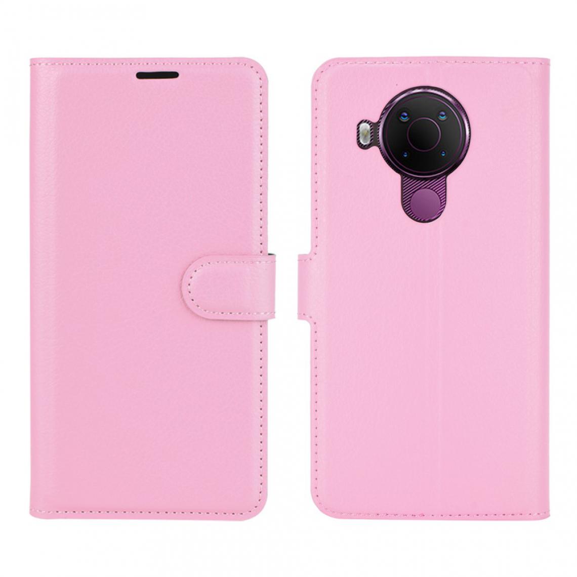 Other - Etui en PU Peau de Litchi avec support rose pour votre Nokia 5.4 - Coque, étui smartphone