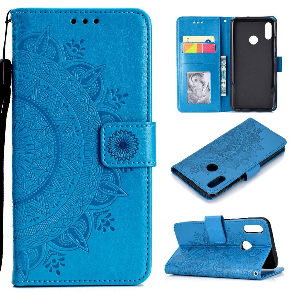 marque generique - Etui en PU fleur avec support bleu pour votre Huawei P Smart (2019)/Honor 10 Lite - Autres accessoires smartphone