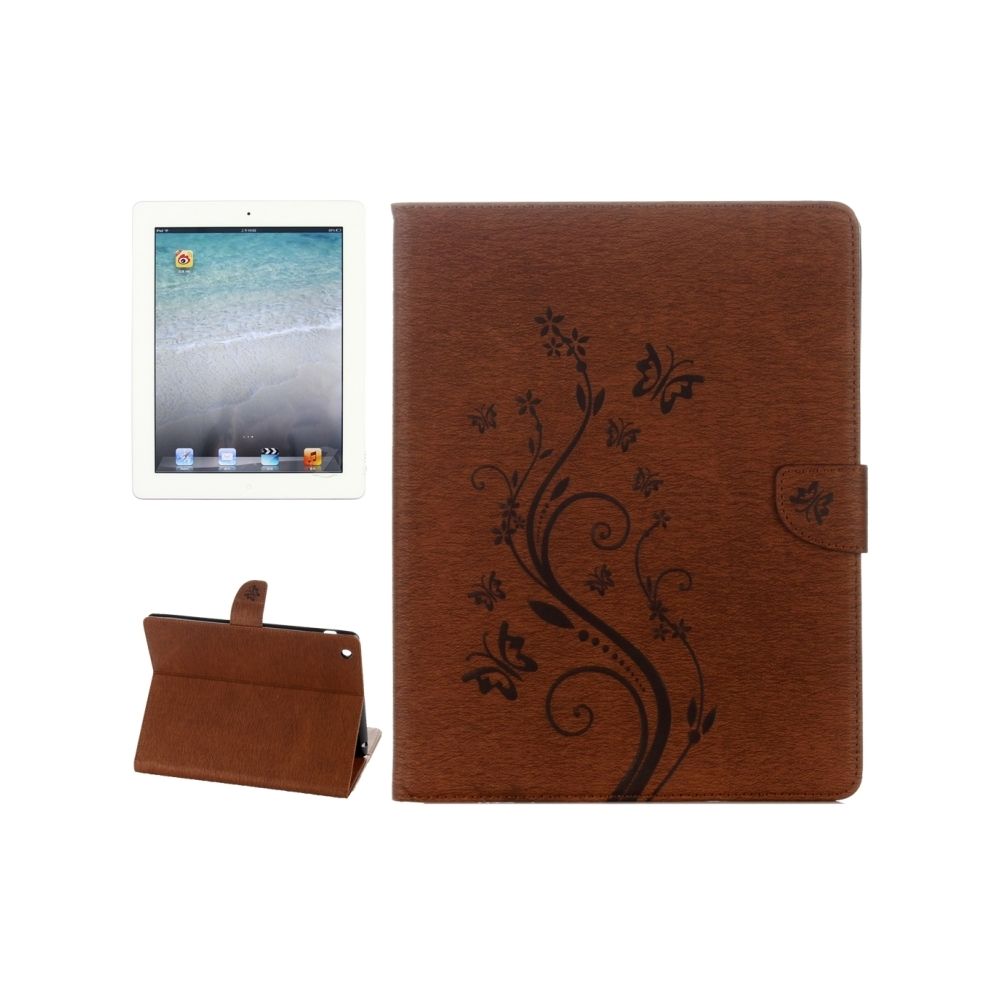 Wewoo - Smart Cover brun pour iPad 4 fleurs pressées motif papillon flip horizontal étui en cuir PU avec boucle magnétique et titulaire fentes cartes porte-monnaie - Coque, étui smartphone