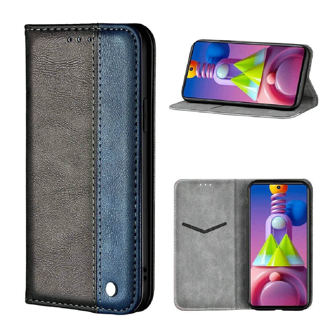 Other - Etui en PU épissure commerciale auto-absorbée avec support et porte-carte bleu pour votre Samsung Galaxy M51 - Coque, étui smartphone
