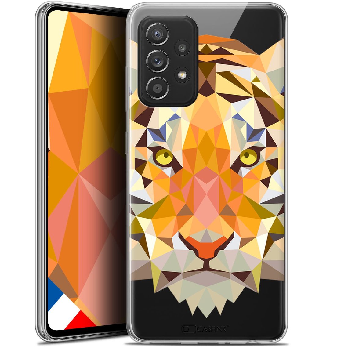 Caseink - Coque Pour Samsung Galaxy A52 5G (6.5 ) [Gel HD Polygon Series Animal - Souple - Ultra Fin - Imprimé en France] Tigre - Coque, étui smartphone
