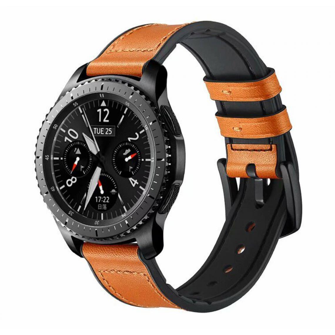 Phonecare - Bracelet Premium Classic en Cuir et Silicone pour Huawei Watch 3 Classic - Marron / Noir - Autres accessoires smartphone