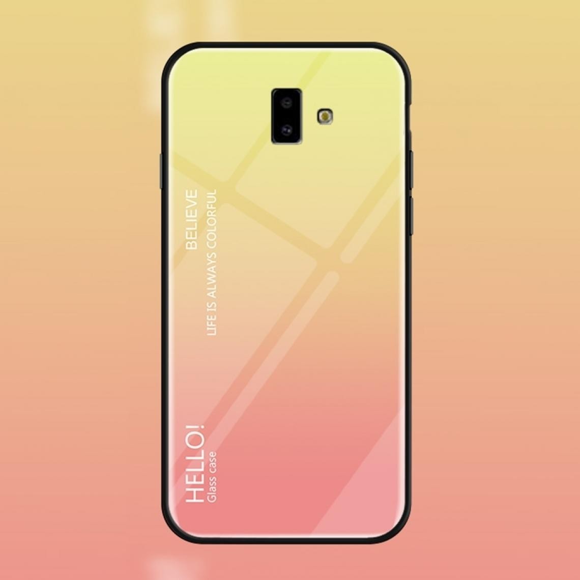Wewoo - Coque Étui en verre de couleur dégradée pour Galaxy J6 + (jaune) - Coque, étui smartphone