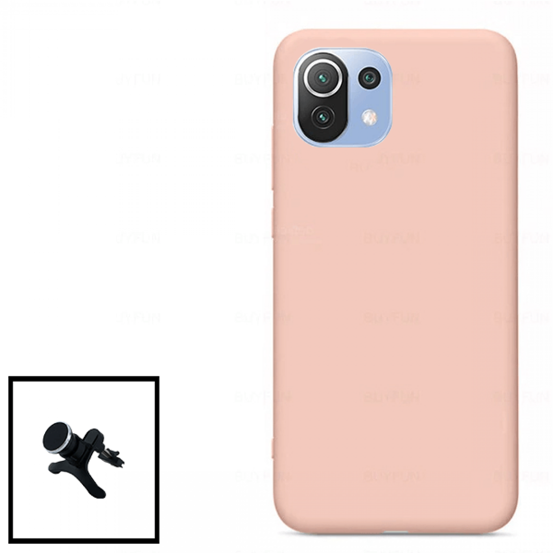 Phonecare - Kit Support Magnétique de Voiture Renforcé + Coque en Silicone Liquide Xiaomi Mi 11 Lite - rose - Coque, étui smartphone