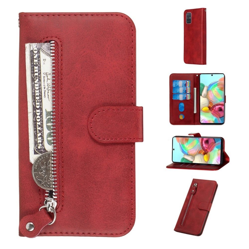 marque generique - Etui en PU poche zippée avec support rouge pour votre Samsung Galaxy A71 - Coque, étui smartphone