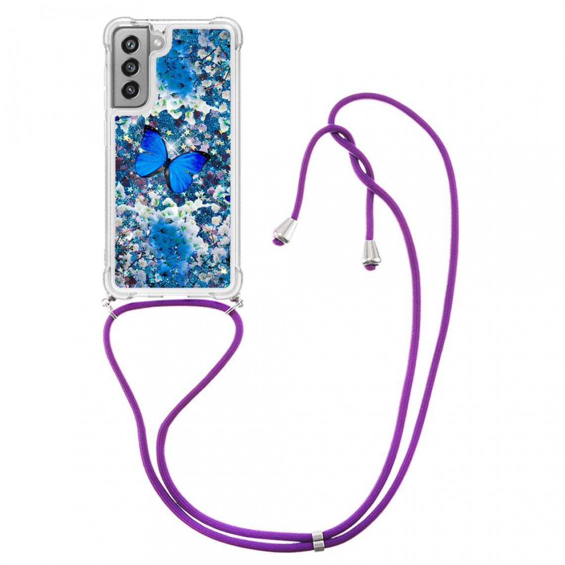 Other - Coque en TPU Impression de motifs de paillettes brillantes Quicksand avec sangle papillon bleu pour votre Samsung Galaxy S21 FE - Coque, étui smartphone