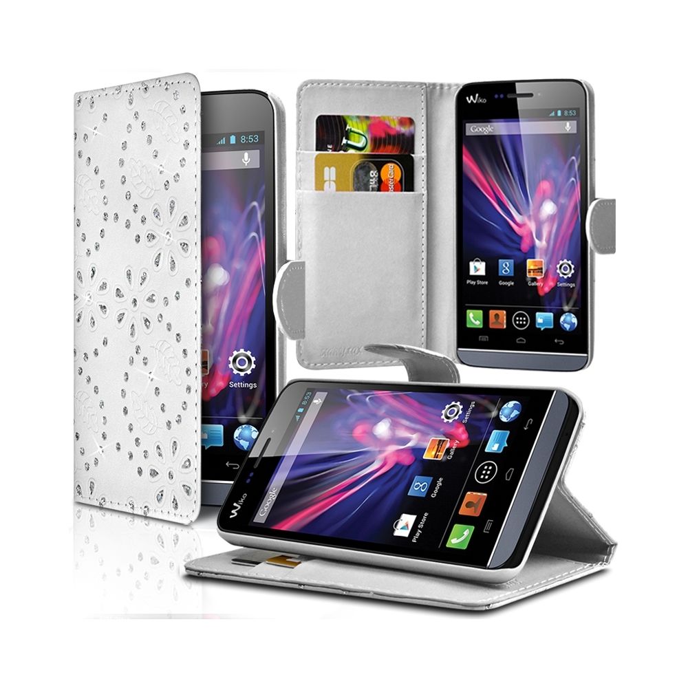 Karylax - Etui Portefeuille mode Support Style Diamant Blanc pour Wiko Wax 4G + Film - Autres accessoires smartphone