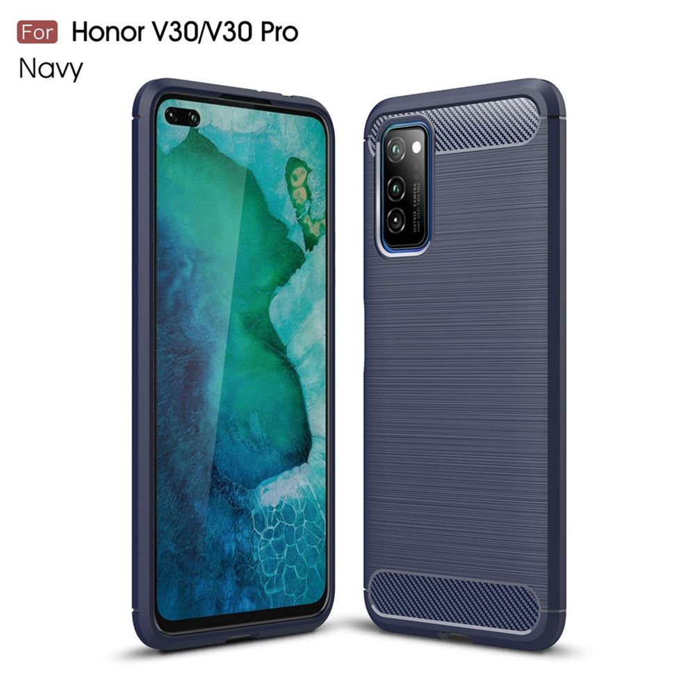 Wewoo - Coque Pour Huawei Honor V30 / V30 Pro Housse en TPU fibre de carbone à texture brossée bleu marine - Coque, étui smartphone