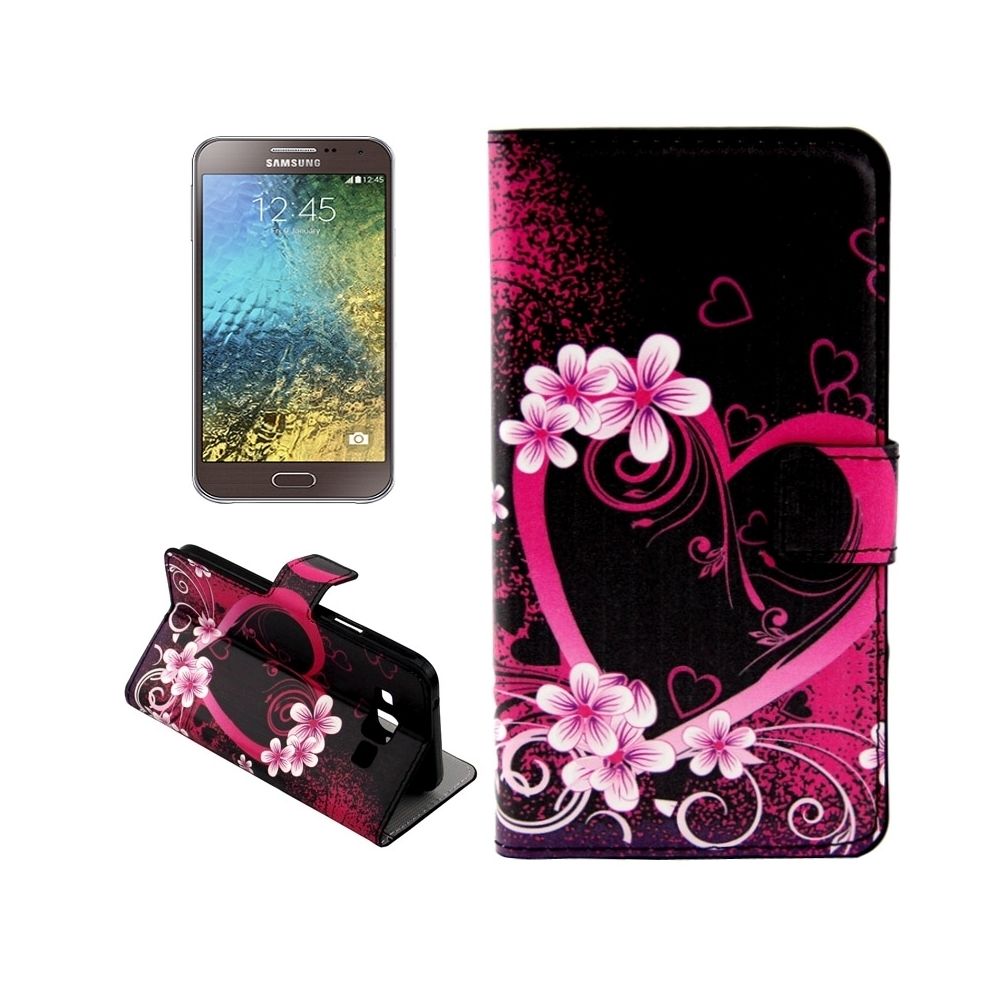 Wewoo - Housse Étui pour Samsung Galaxy E7 / E700 Fleur & Modèle d'amour Horizontal en cuir Flip avec support & Slots de cartes Portefeuille - Coque, étui smartphone