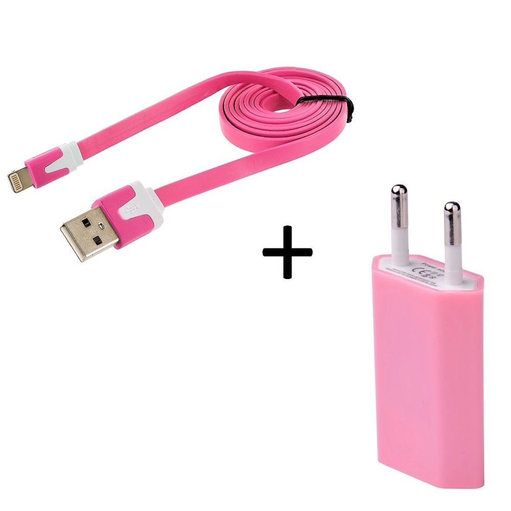 Shot - Cable Noodle 1m Chargeur + Prise Secteur pour IPHONE 6S Plus APPLE USB Lightning Murale Pack (ROSE PALE) - Chargeur secteur téléphone