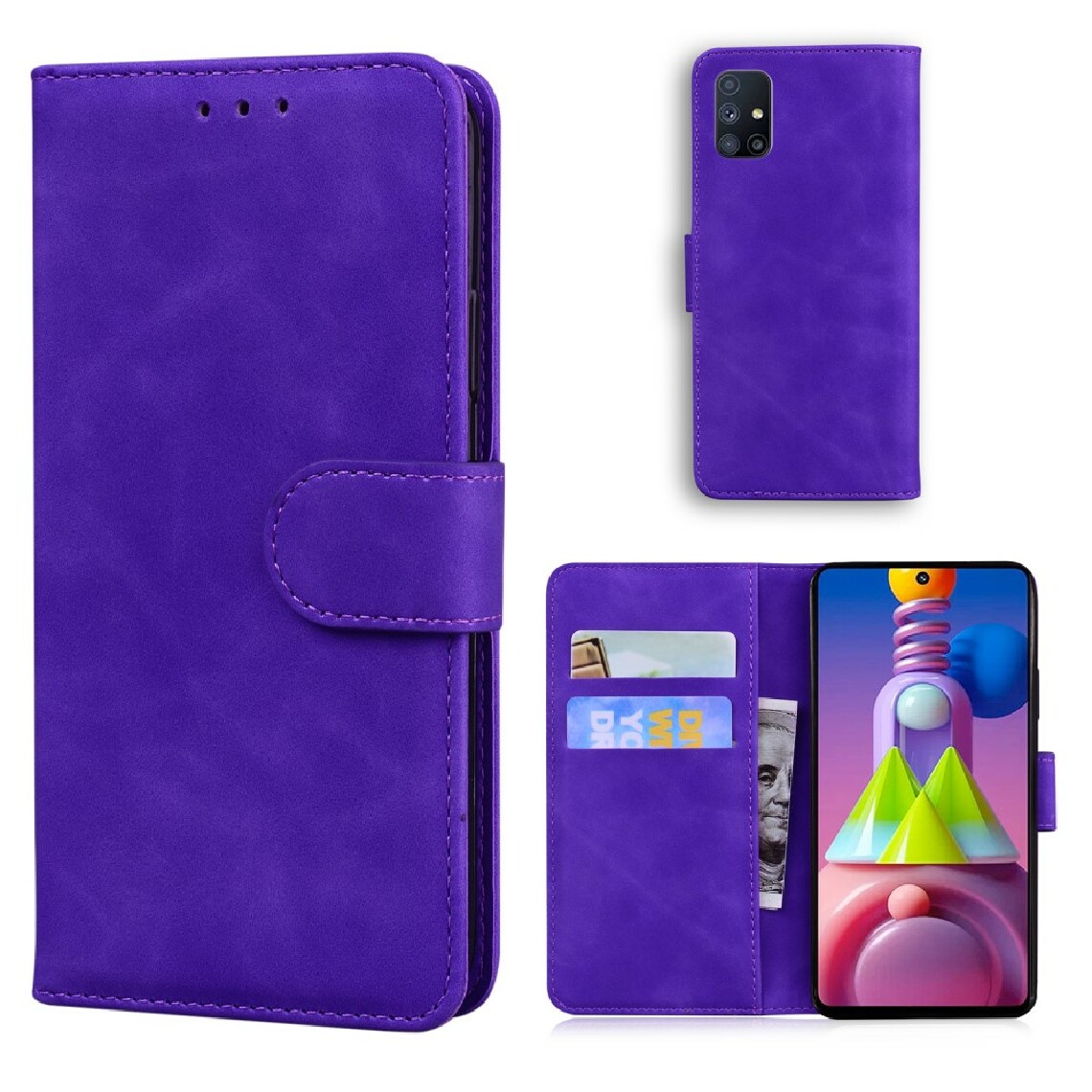 Other - Etui en PU plaine avec support violet pour votre Samsung Galaxy M51 (Side Fingerprint Version) - Coque, étui smartphone