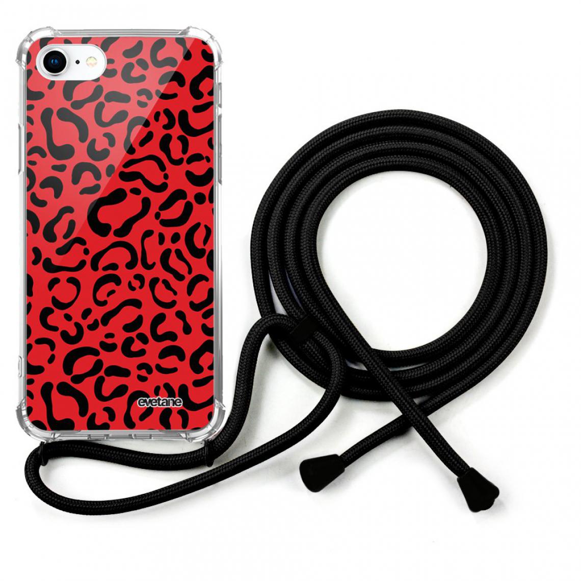 Evetane - Coque iPhone 7/8/ iPhone SE 2020 coque avec cordon transparente Léopard Rouge - Coque, étui smartphone