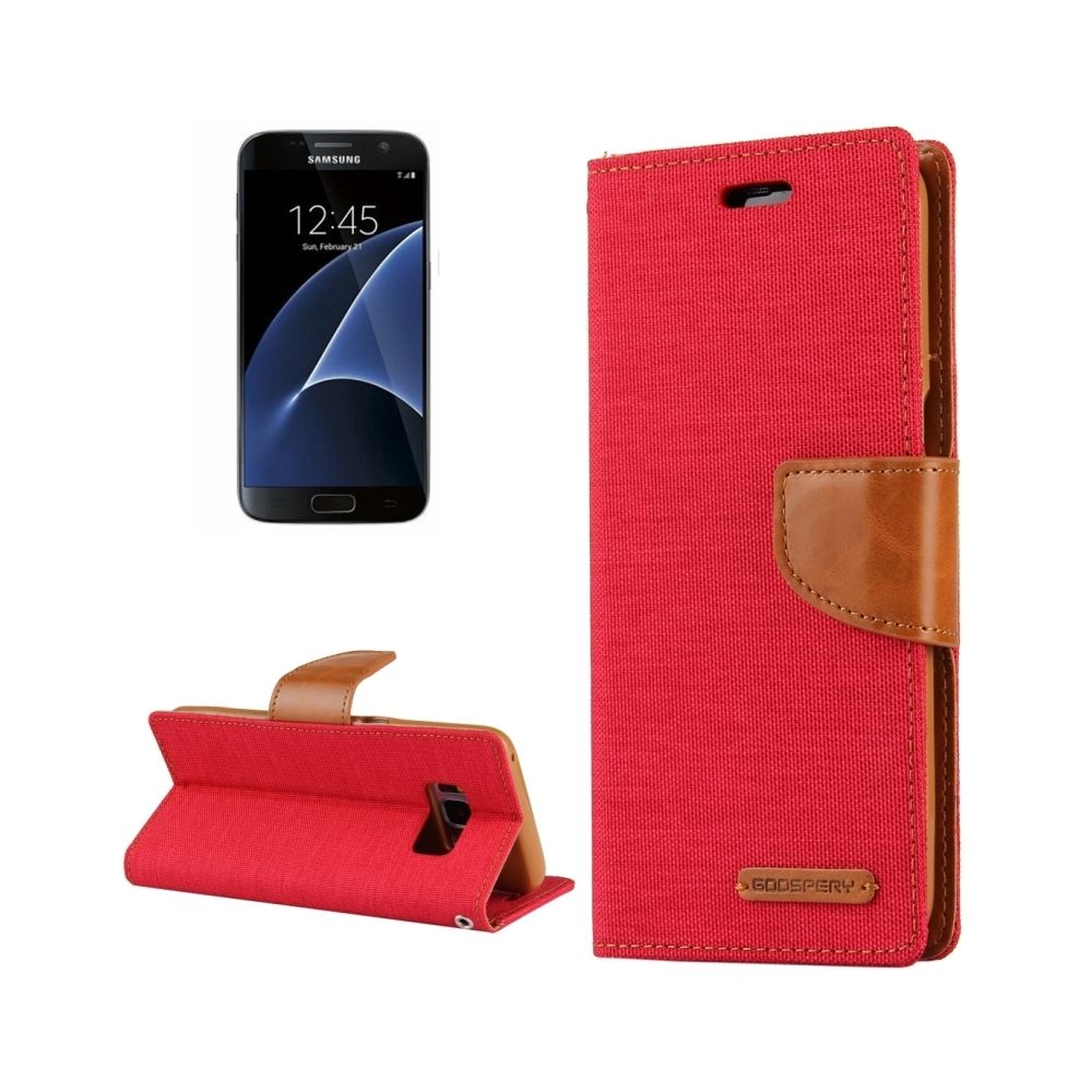 Wewoo - Housse Étui rouge pour Samsung Galaxy S7 toile horizontale flip en cuir avec fentes CANVAS DIARY cartes et porte-monnaie support - Coque, étui smartphone