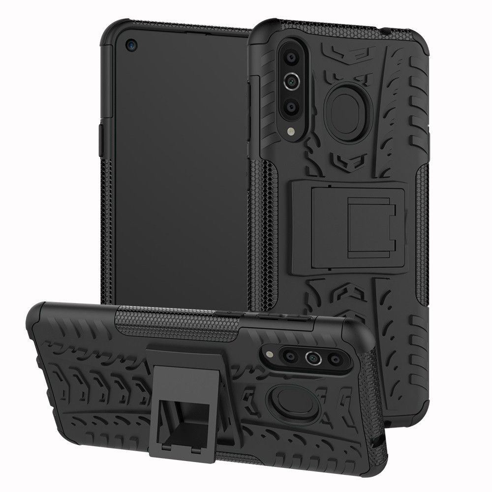 Wewoo - Coque Renforcée Pneu Texture TPU + PC antichoc pour Galaxy A8s avec support Noir - Coque, étui smartphone
