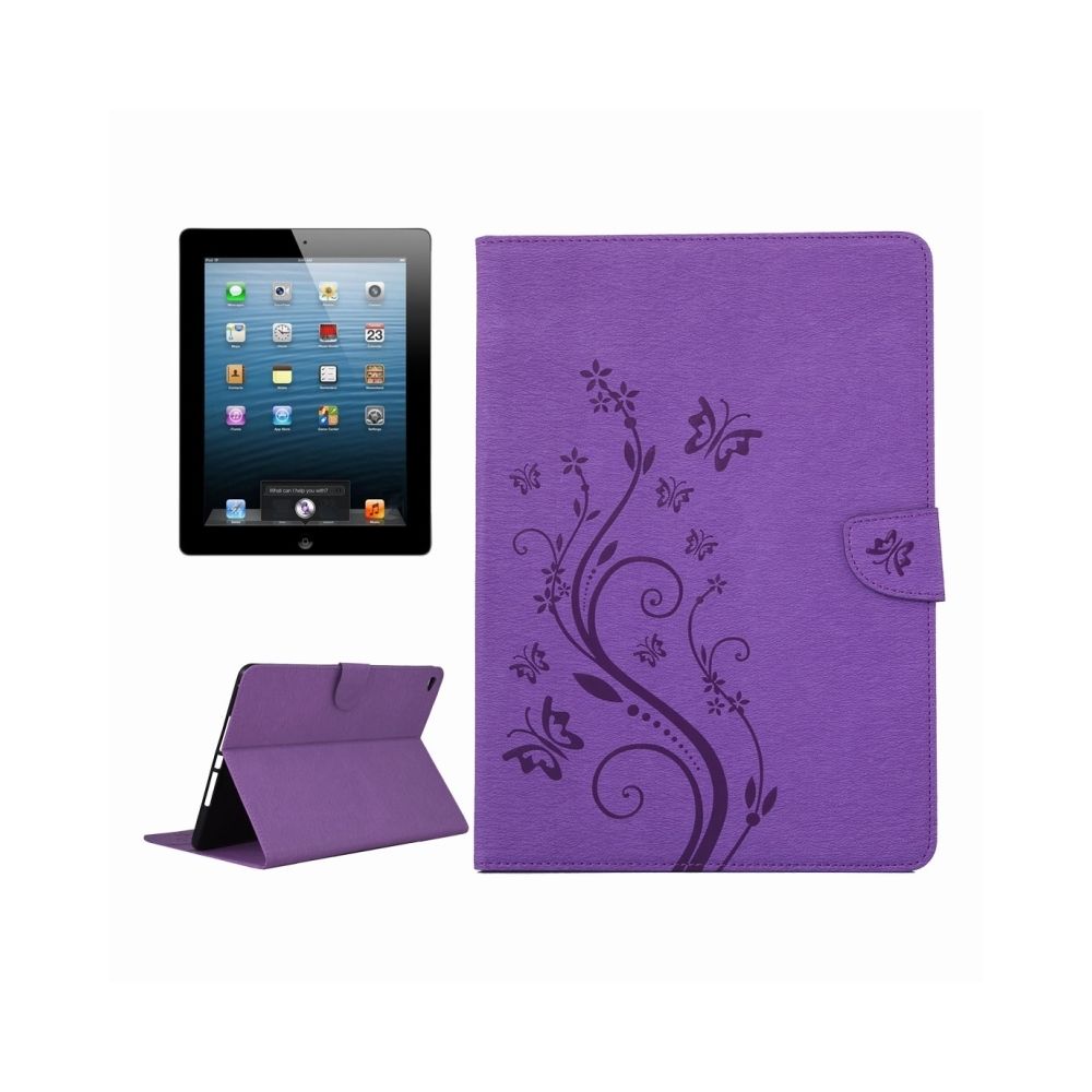 Wewoo - Smart Cover Violet pour iPad 4 fleurs pressées motif papillon flip horizontal étui en cuir PU avec boucle magnétique et titulaire fentes cartes porte-monnaie - Coque, étui smartphone